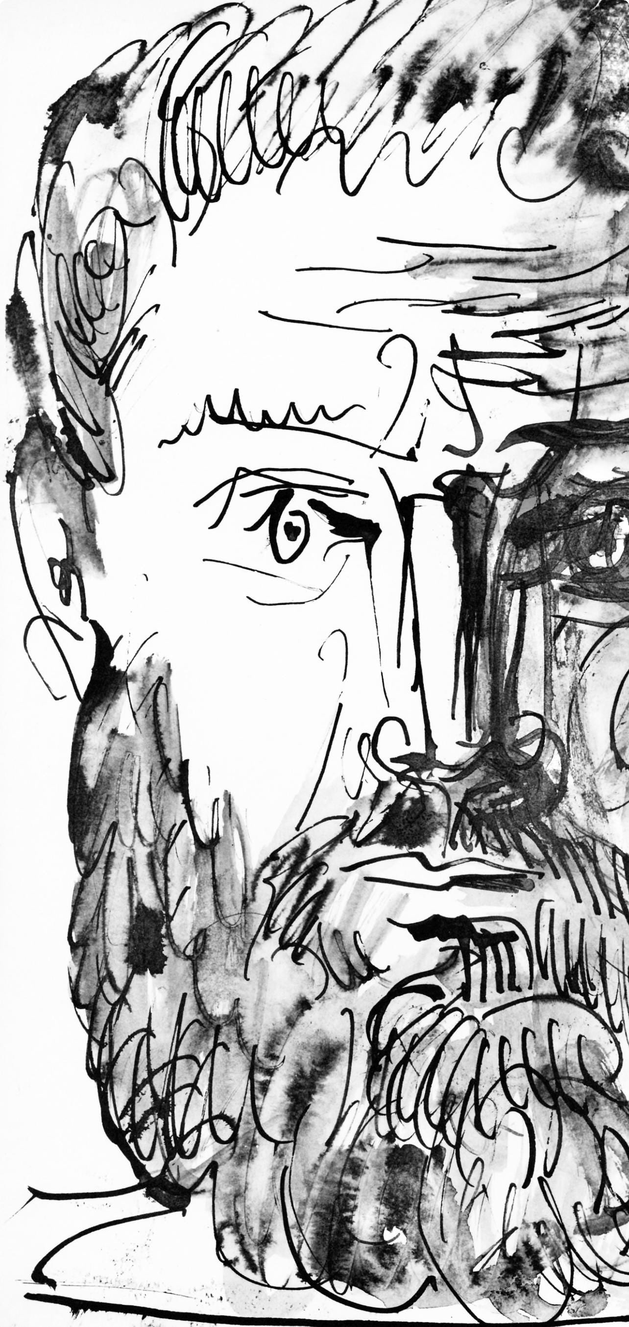 Collotype - Pablo Picasso - Homme barbu - de face - trait et lavis (C. 84; J./ S. 77) - 40 dessins - 3
