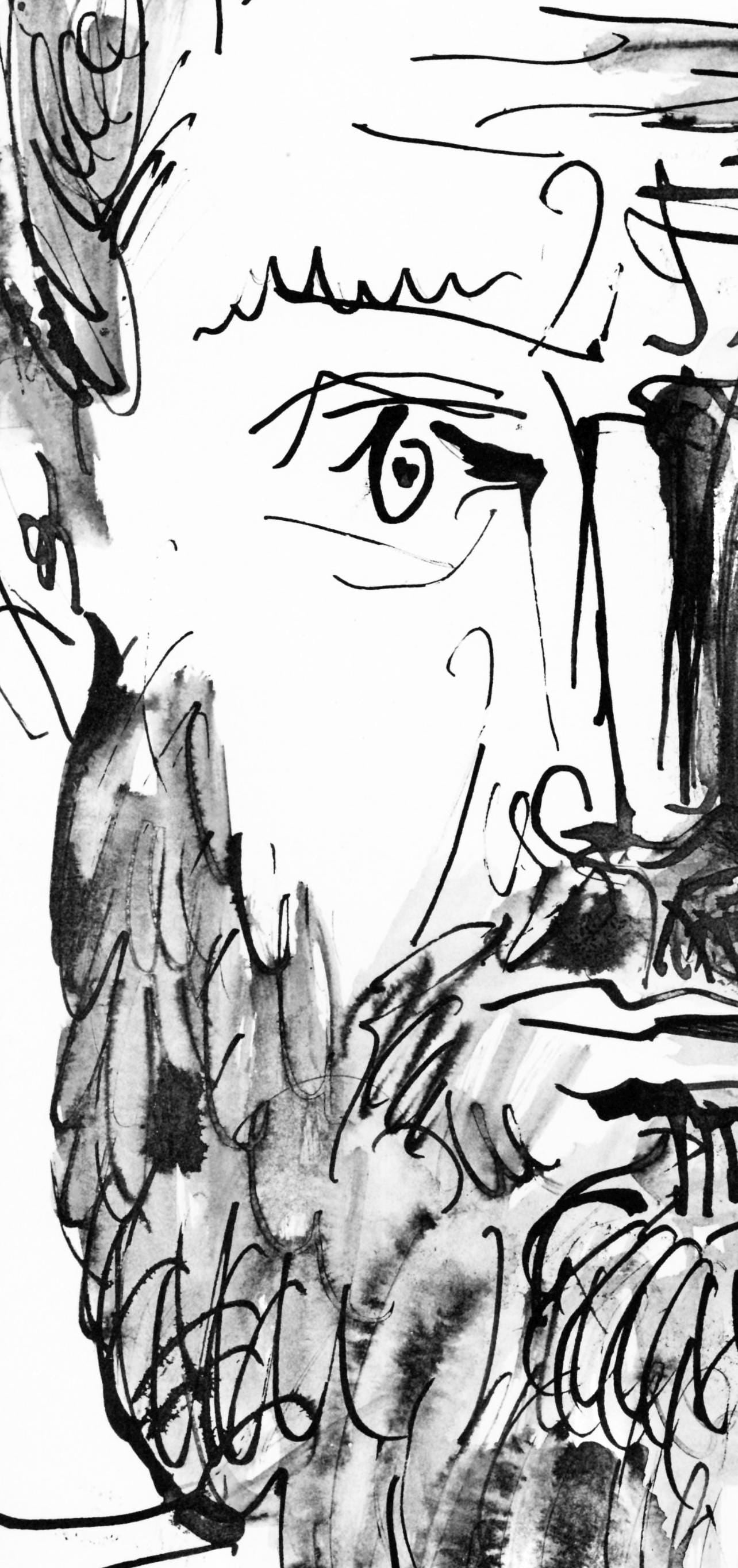 Collotype - Pablo Picasso - Homme barbu - de face - trait et lavis (C. 84; J./ S. 77) - 40 dessins - 5