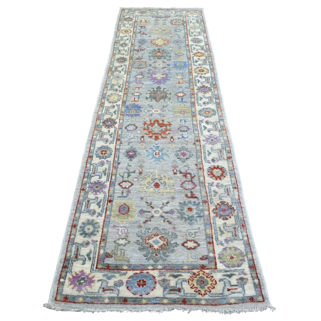 Rug 2'8"x9'10" Gray Soft Wool Hand Knotted Afghan Angora Oushak Runner (1 of 6)