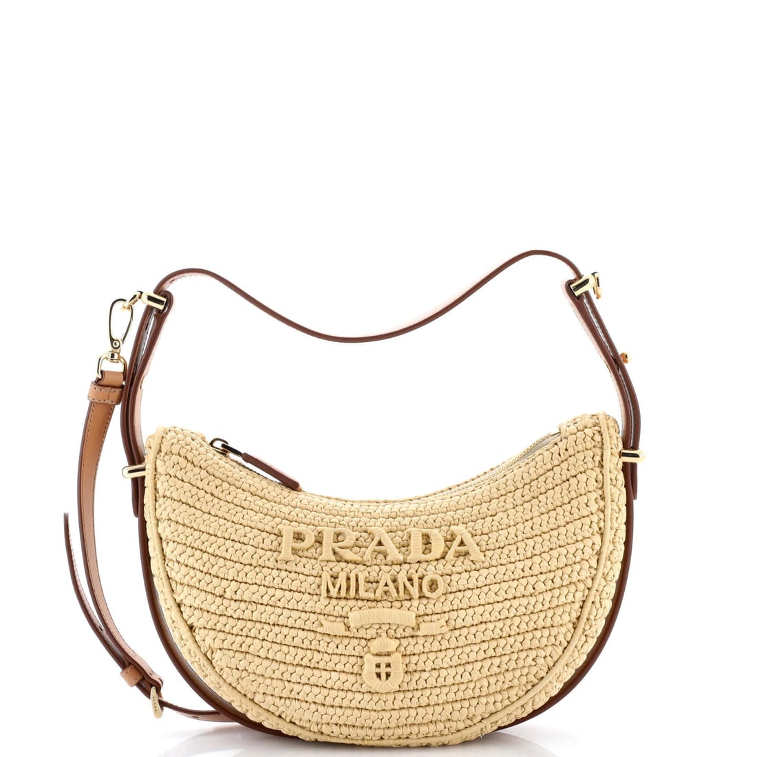 Small Prada Arque Half Moon Hobo Crochet Raffia with Leather: Small Prada Arque Half Moon Hobo Crochet Raffia with Leather This listing features Small Prada Arque Half Moon Hobo Crochet Raffia with Leather. Item specifics are provided below. Item Specifics: Bran