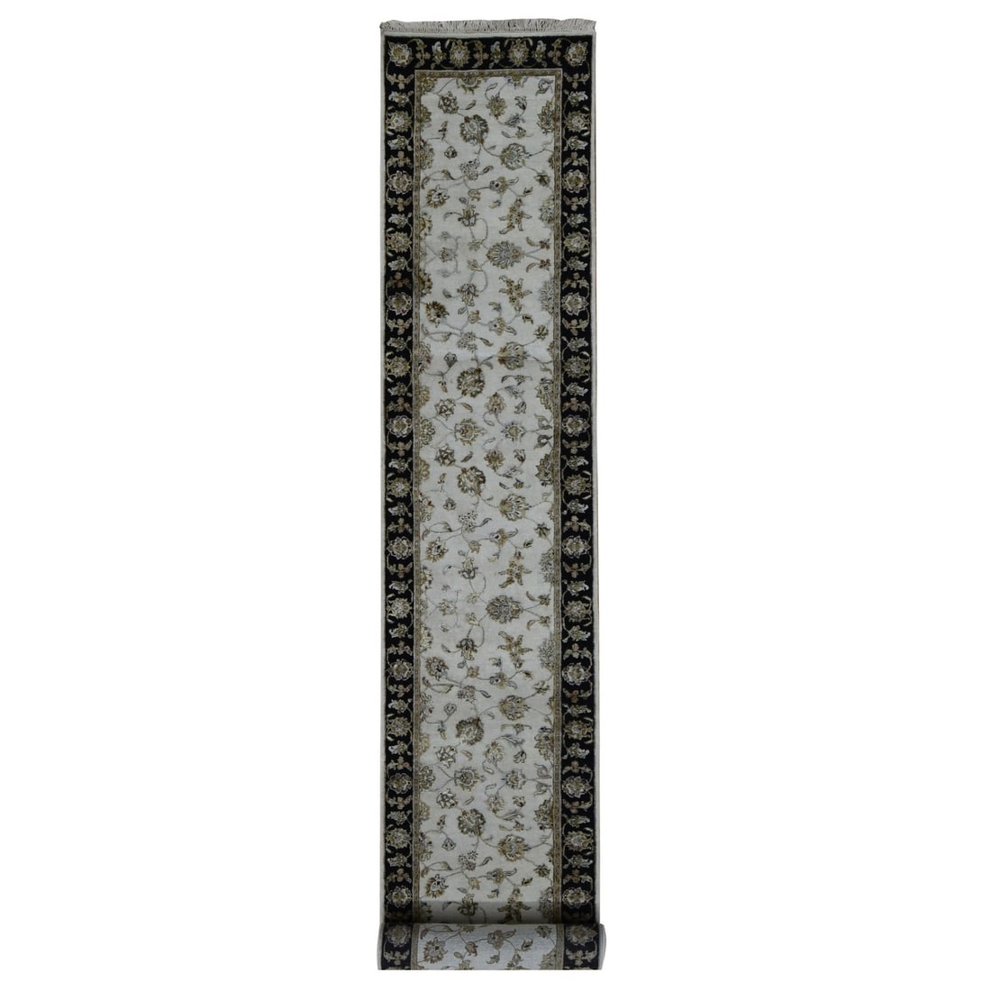 Rug 2'7"x16' Ivory Half Wool and Half Silk Runner Rajasthan Hand Knotted (1 of 10)