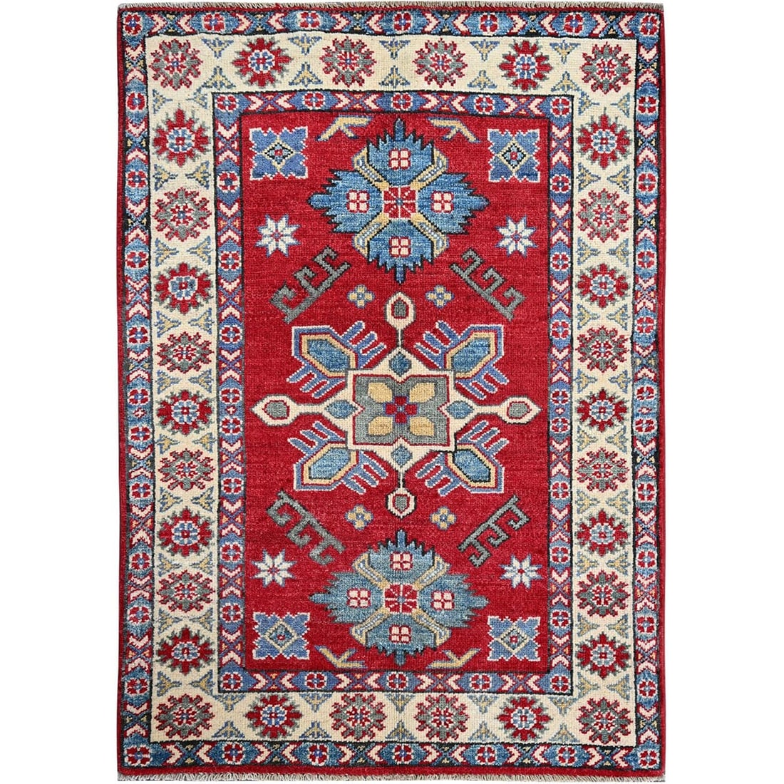 Rug 2'9"x4' Berry Red Kazak with Tribal Design Hand Knotted Soft Wool Mat: Rug 2'9"x4' Berry Red Kazak with Tribal Design Hand Knotted Soft Wool Mat This listing features Rug 2'9"x4' Berry Red Kazak with Tribal Design Hand Knotted Soft Wool Mat. Item specifics are provided