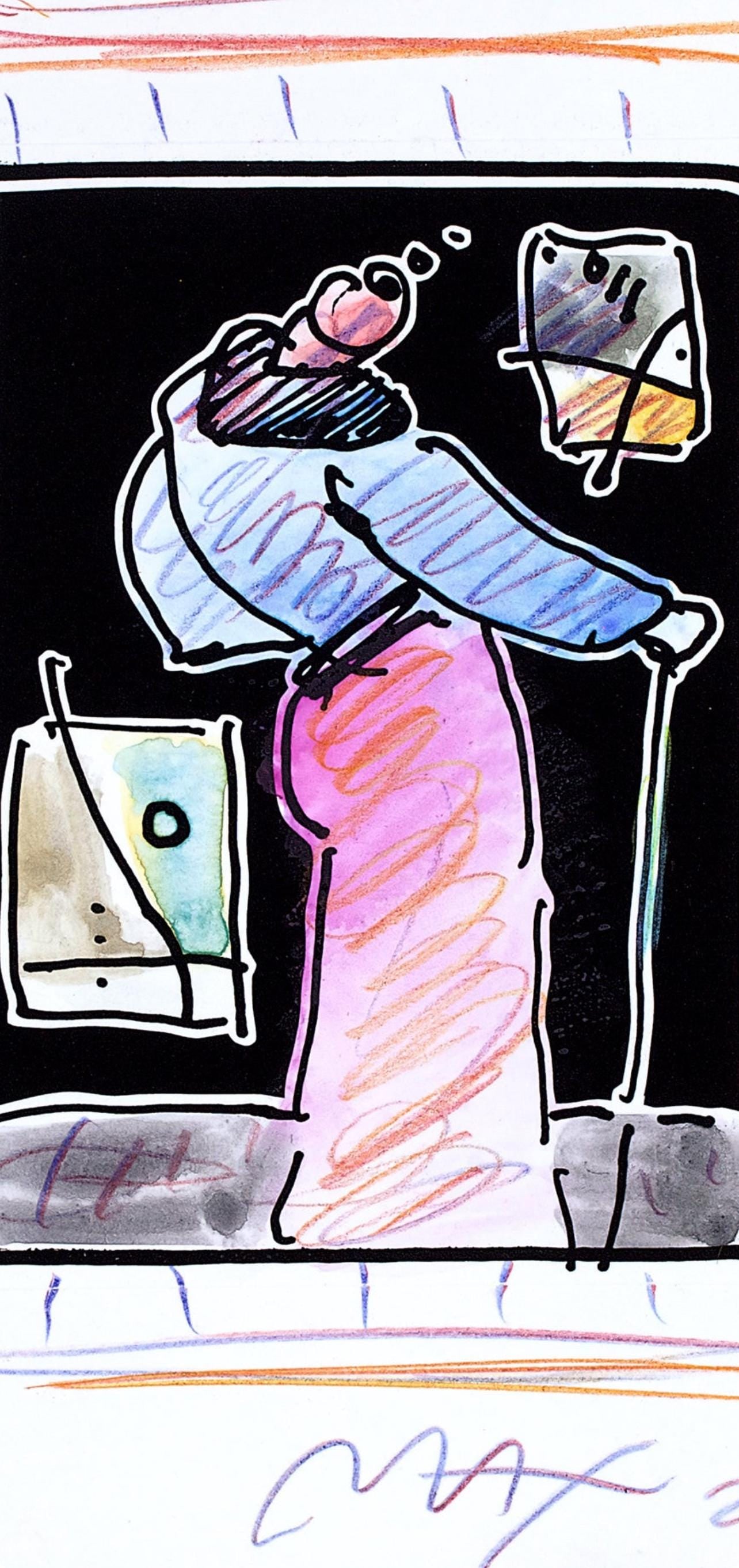 Official Edition Mixed Media - Peter Max - Sage with Cane II - Black and White Series - Hand Signed - 2