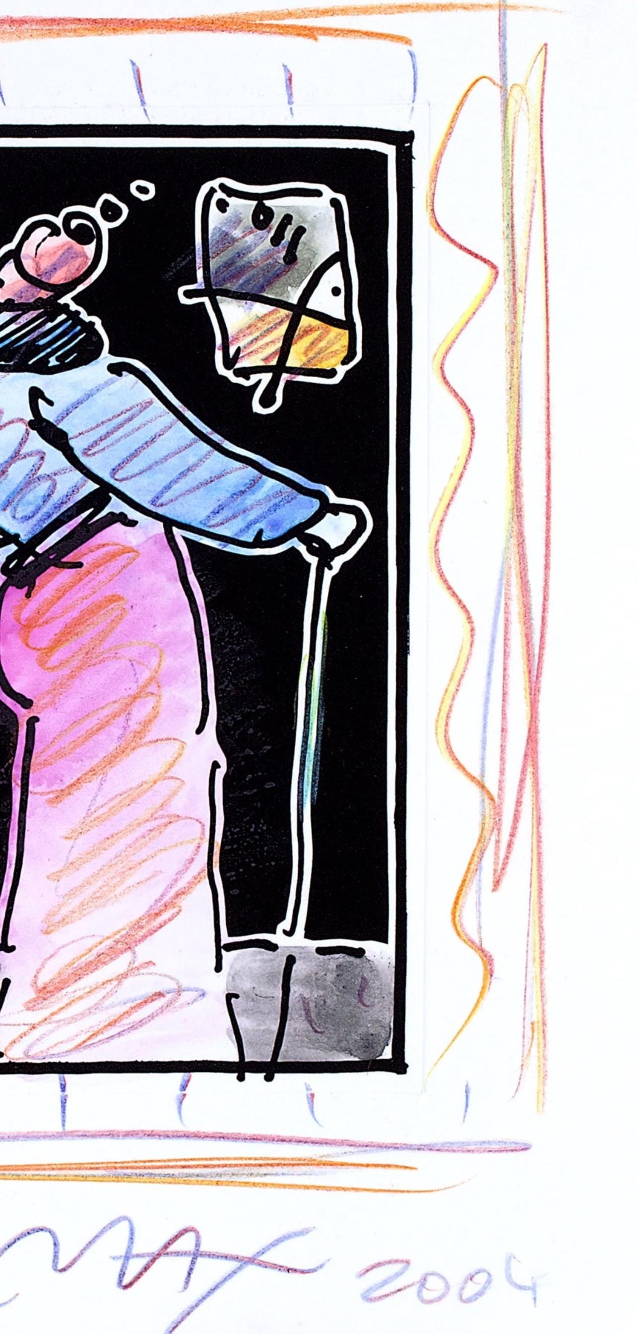 Official Edition Mixed Media - Peter Max - Sage with Cane II - Black and White Series - Hand Signed - 4