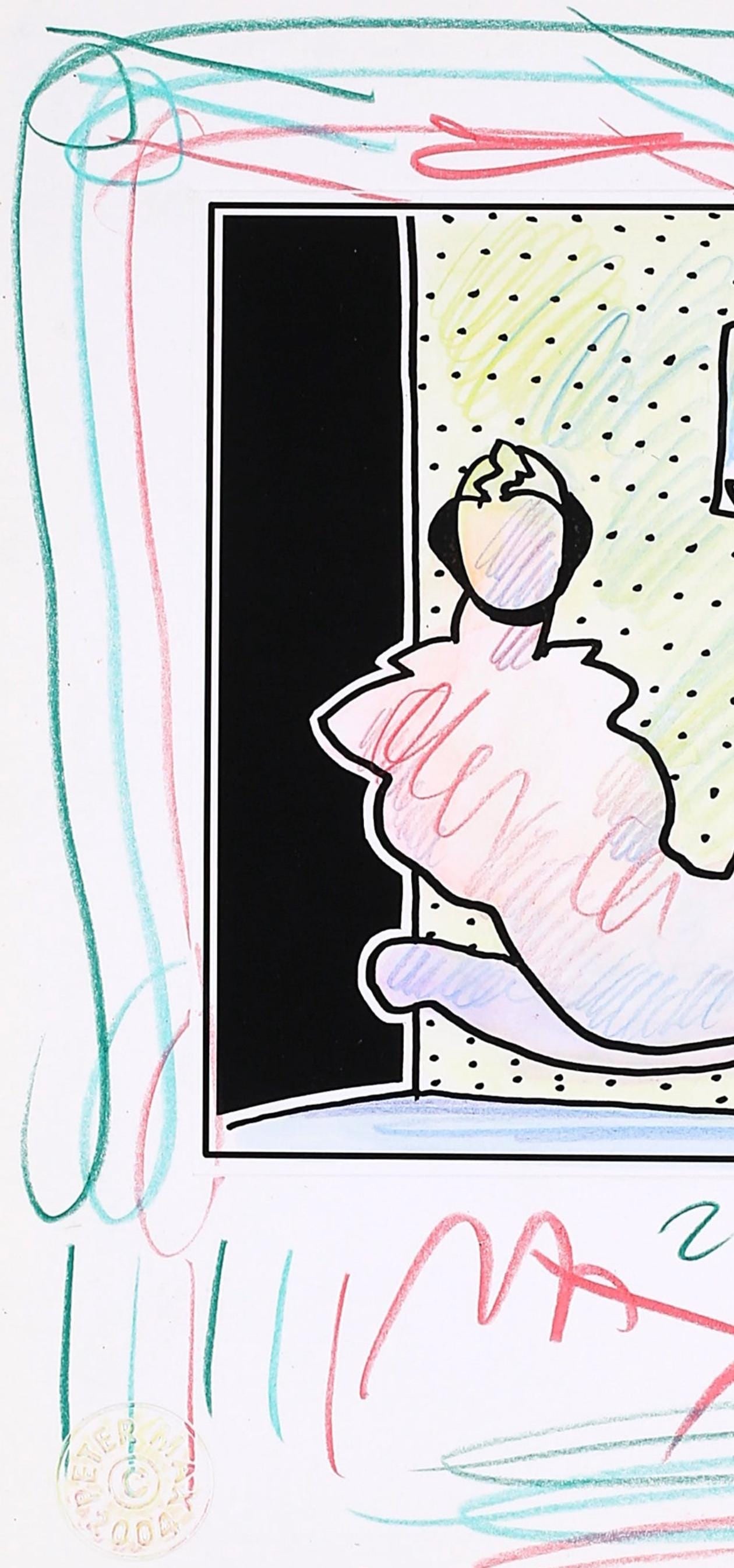 Official Edition Mixed Media - Peter Max - Neo Pop Series: Neo R2F83 - Black and White Series - - 3