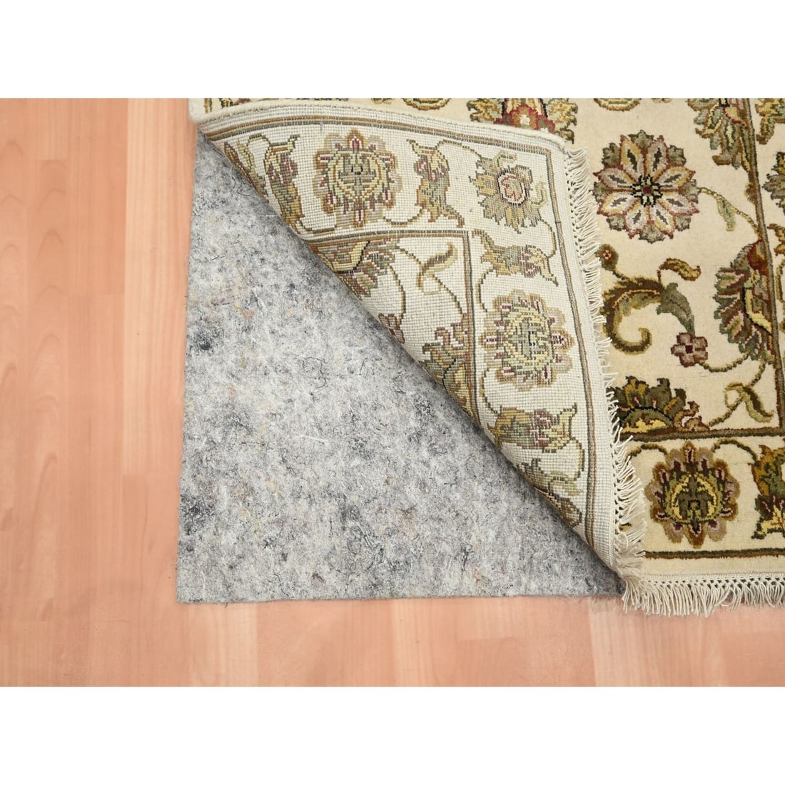 Rug 2'7"x8'3" White Rajasthan Leaf Design Hand Knotted Wool & Silk Runner - 3