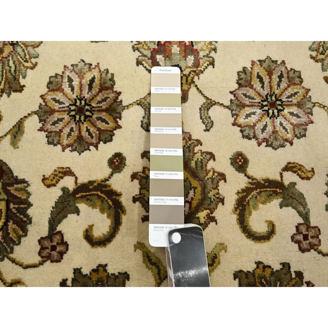 Rug 2'7"x8'3" White Rajasthan Leaf Design Hand Knotted Wool & Silk Runner - 4