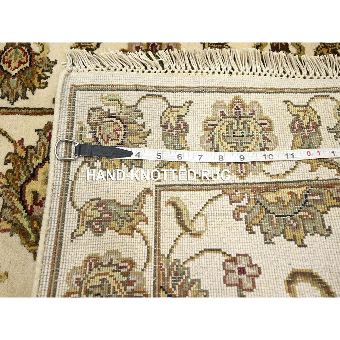 Rug 2'7"x8'3" White Rajasthan Leaf Design Hand Knotted Wool & Silk Runner - 7