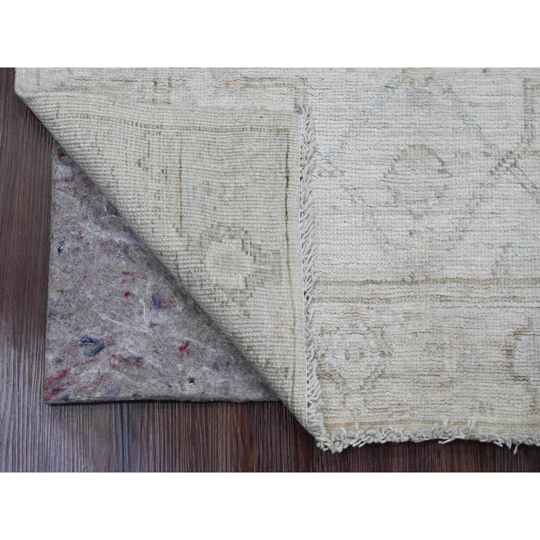 Rug 3'x9'5" White Hand Knotted Afghan Angora Oushak Vines Design All Wool - 2