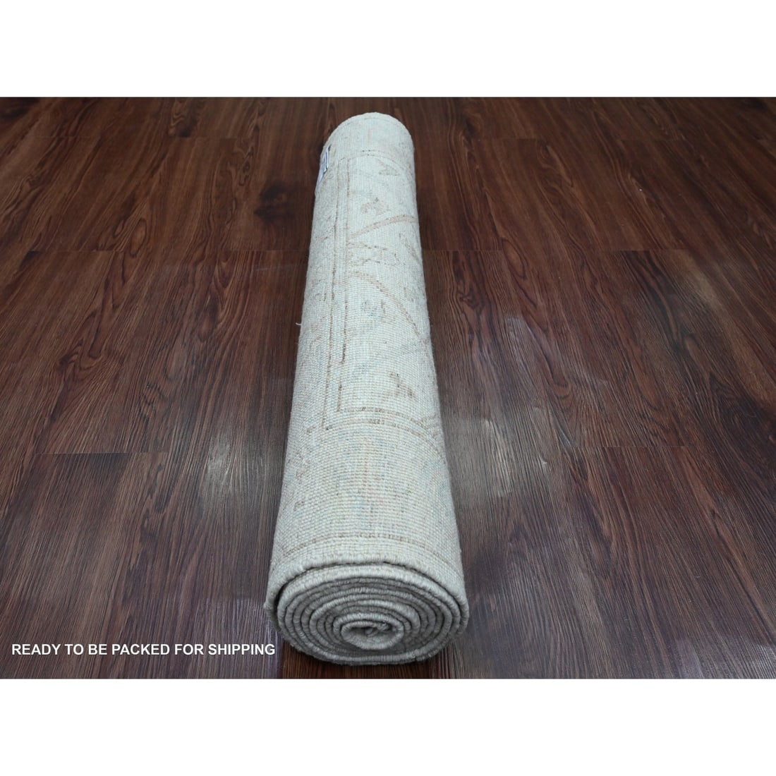 Rug 3'x9'5" White Hand Knotted Afghan Angora Oushak Vines Design All Wool - 4