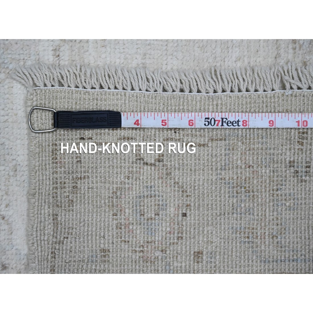 Rug 3'x9'5" White Hand Knotted Afghan Angora Oushak Vines Design All Wool - 6