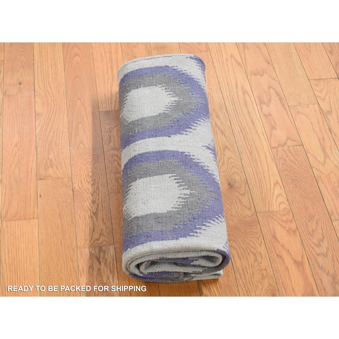 Rug 4'2"x6' Gray Hand Woven Kilim Geometric Design Flat Weave Pure Wool - 5