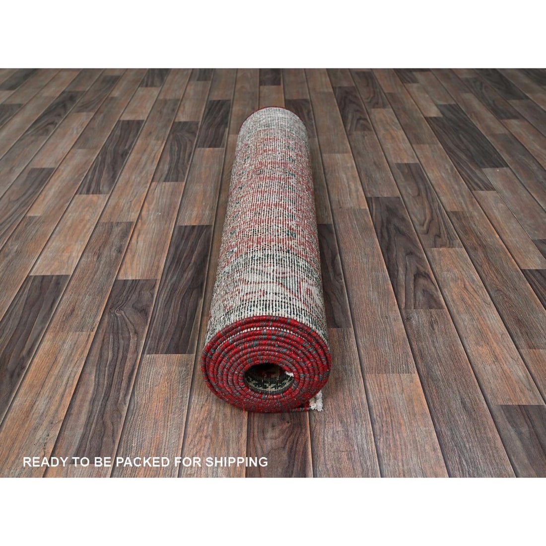 Rug 3'2"x12'4" Red Vintage Zoroastrian Tebraz Pure Wool Hand Knotted Runner - 5