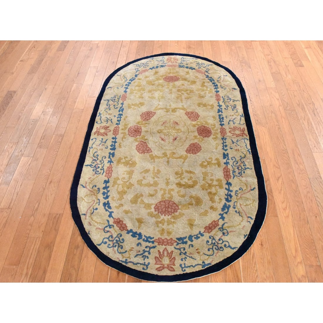 Rug 4'x6'9" Brown Antique Chinese Peking Oval Shape Wool Hand Knotted - 2