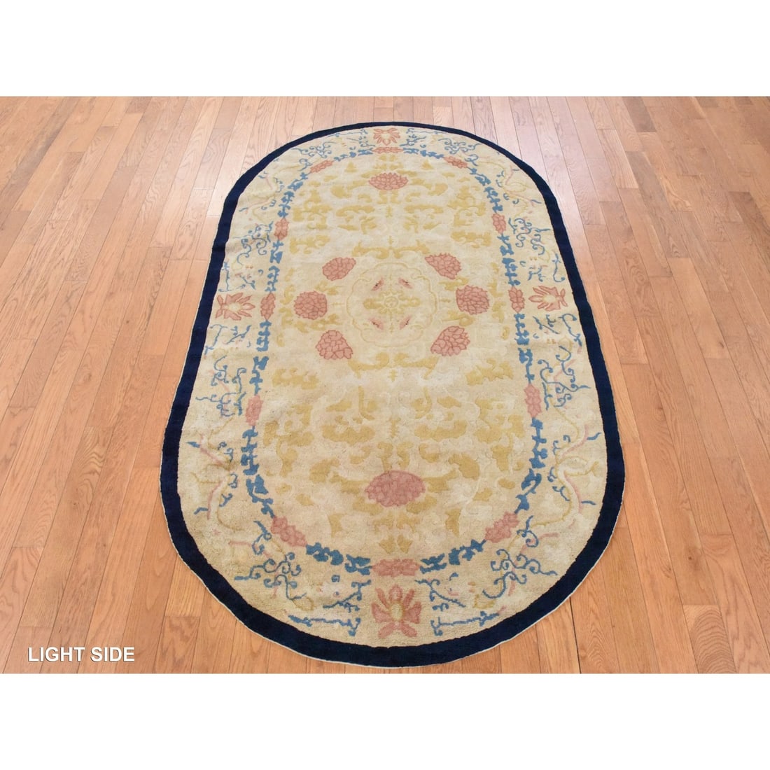 Rug 4'x6'9" Brown Antique Chinese Peking Oval Shape Wool Hand Knotted - 3