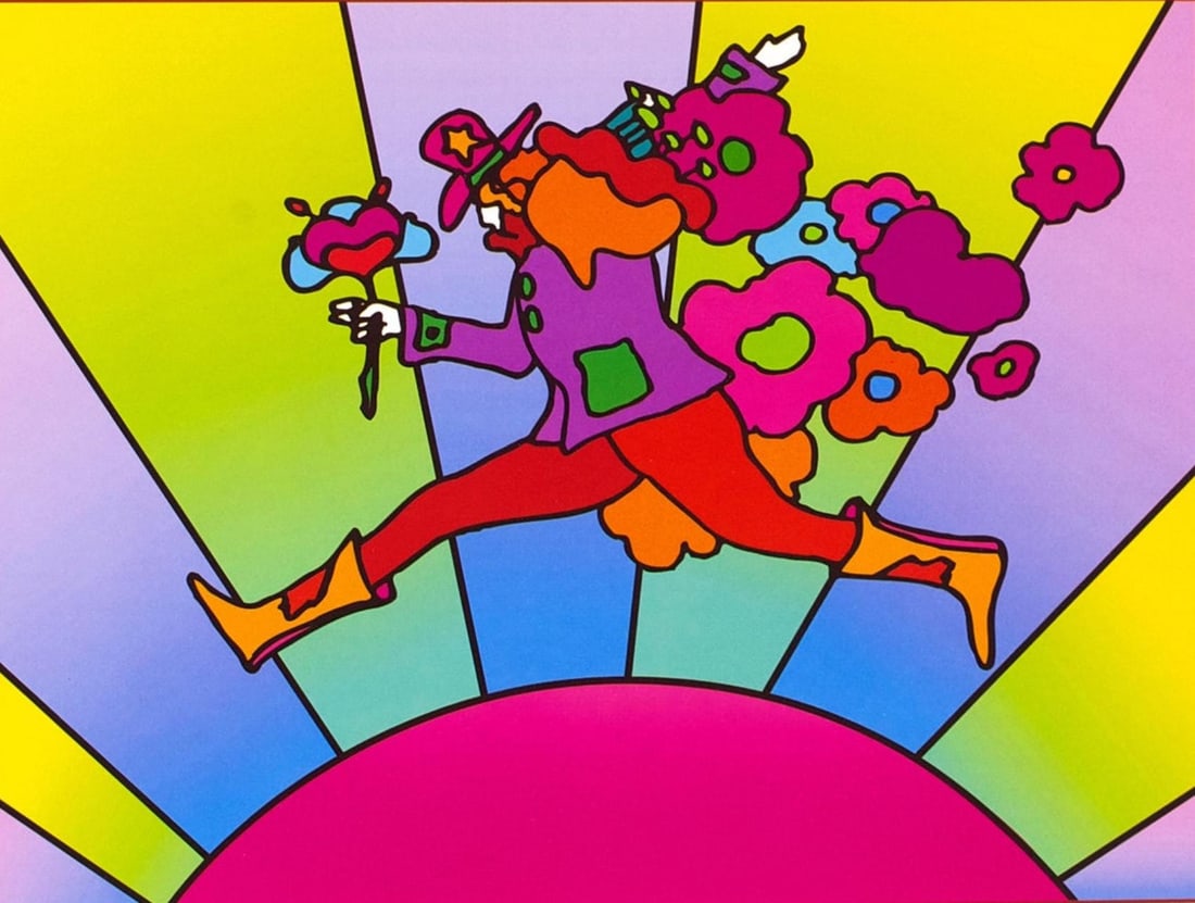 Official Lithograph - Peter Max - Flower Jumper over Sunrise - Version II - Hand Signed - 2