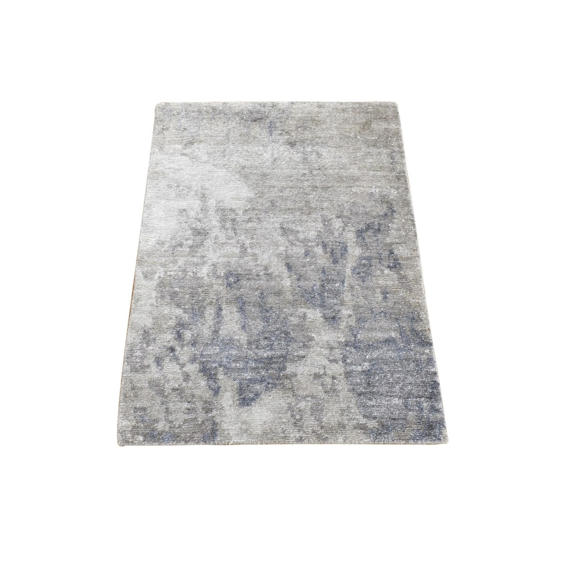 Rug 2'x2'10" Gray Wool with Silk Modern Abstract Design Hand Knotted Mat (1 of 6)