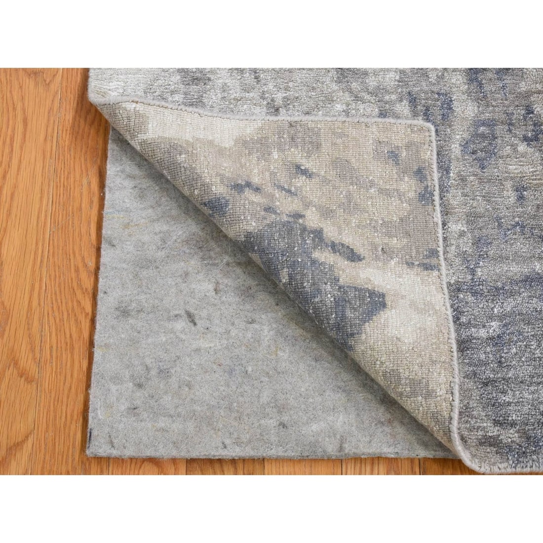 Rug 2'x2'10" Gray Wool with Silk Modern Abstract Design Hand Knotted Mat - 2