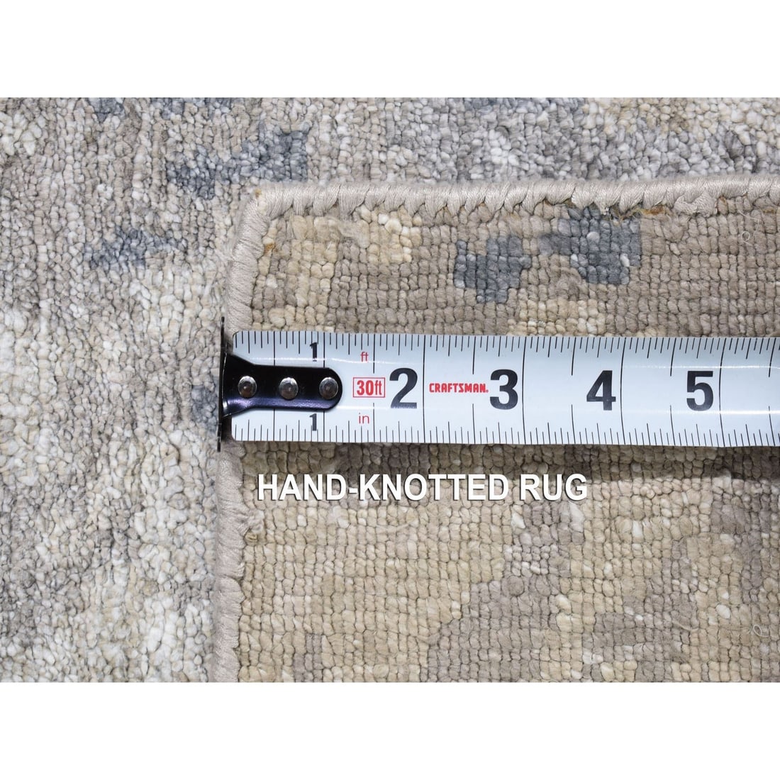 Rug 2'x2'10" Gray Wool with Silk Modern Abstract Design Hand Knotted Mat - 6