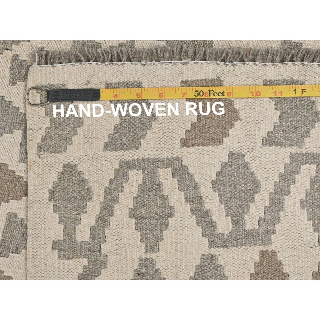 Rug 4'9"x6'5" Ivory Organic Wool Hand Woven Afghan Kilim Flat Weave - 6