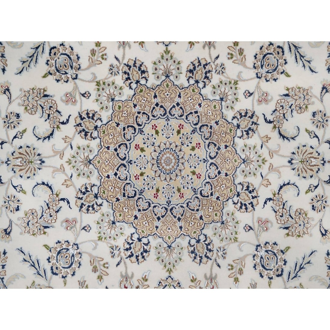 Rug 8'x8' Ivory Nain with Flower Design Hand Knotted Wool and Silk Round - 8