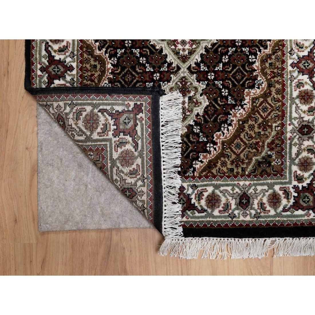 Runner 2'7"x6'9" Black Hand Knotted Rug Tebraz Mahi Medallion Design Wool - 3