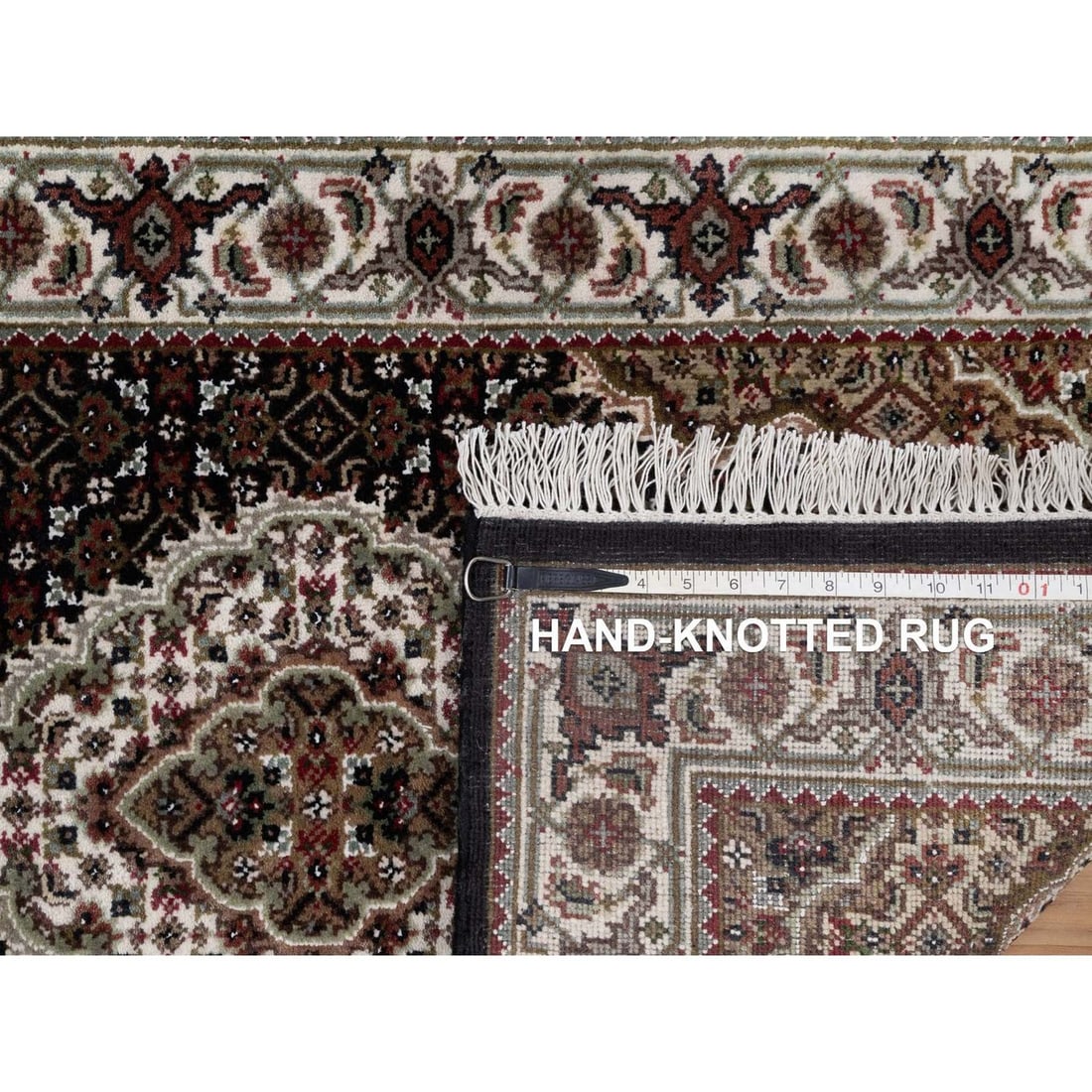 Runner 2'7"x6'9" Black Hand Knotted Rug Tebraz Mahi Medallion Design Wool - 8