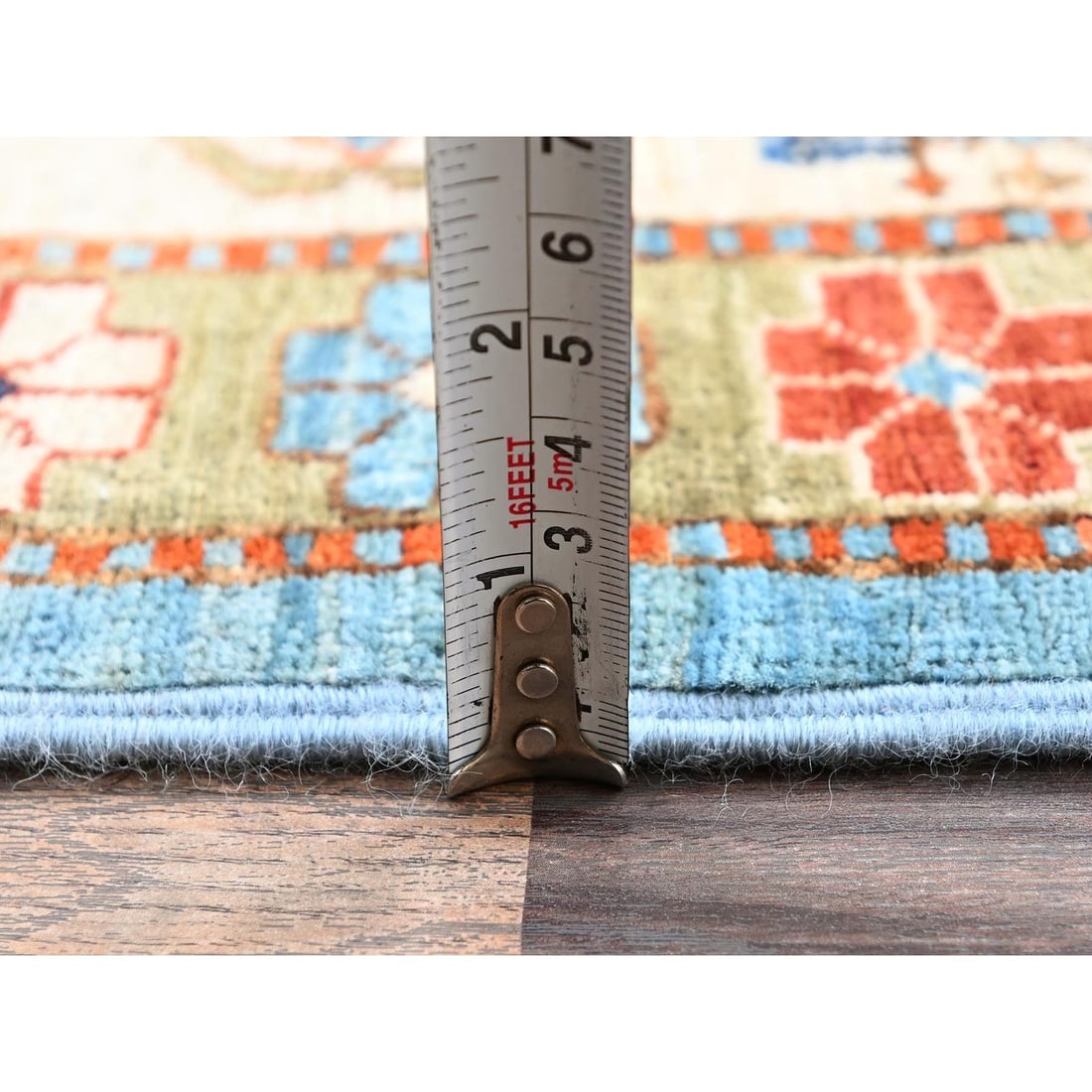 Rug 6'x8'6" Maya Blue Armenian Inspired Caucasian Design Wool Hand Knotted - 11