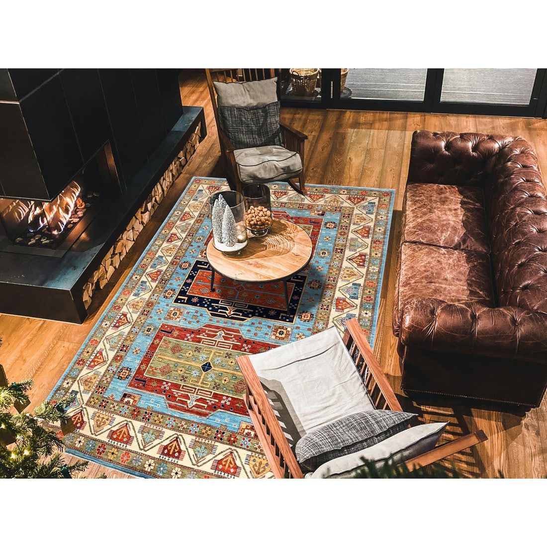 Rug 6'x8'6" Maya Blue Armenian Inspired Caucasian Design Wool Hand Knotted - 2