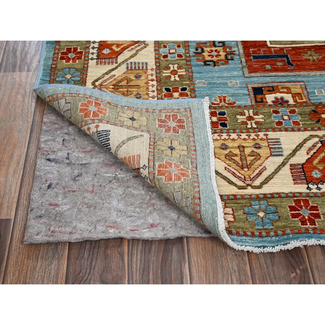 Rug 6'x8'6" Maya Blue Armenian Inspired Caucasian Design Wool Hand Knotted - 5