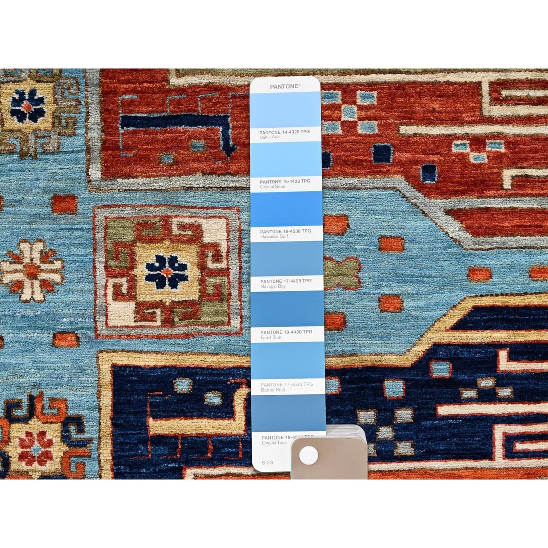 Rug 6'x8'6" Maya Blue Armenian Inspired Caucasian Design Wool Hand Knotted - 8