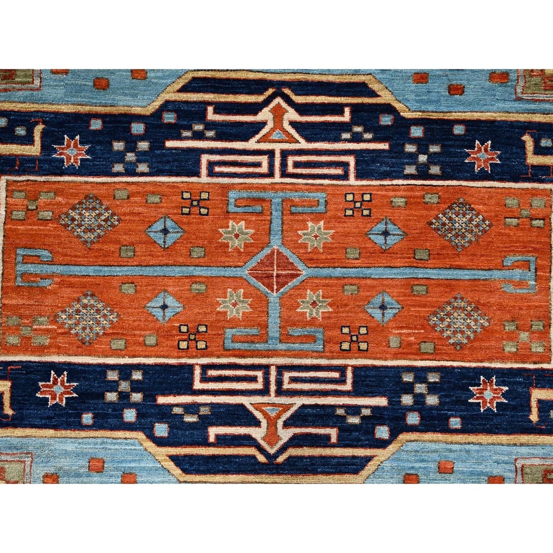 Rug 6'x8'6" Maya Blue Armenian Inspired Caucasian Design Wool Hand Knotted - 9