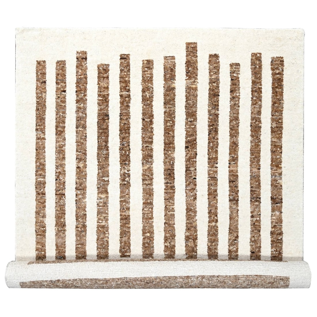 Rug 10'3"x14'1" Burlywood Brown Hand Knotted Wool Minimalist Stripe (1 of 11)