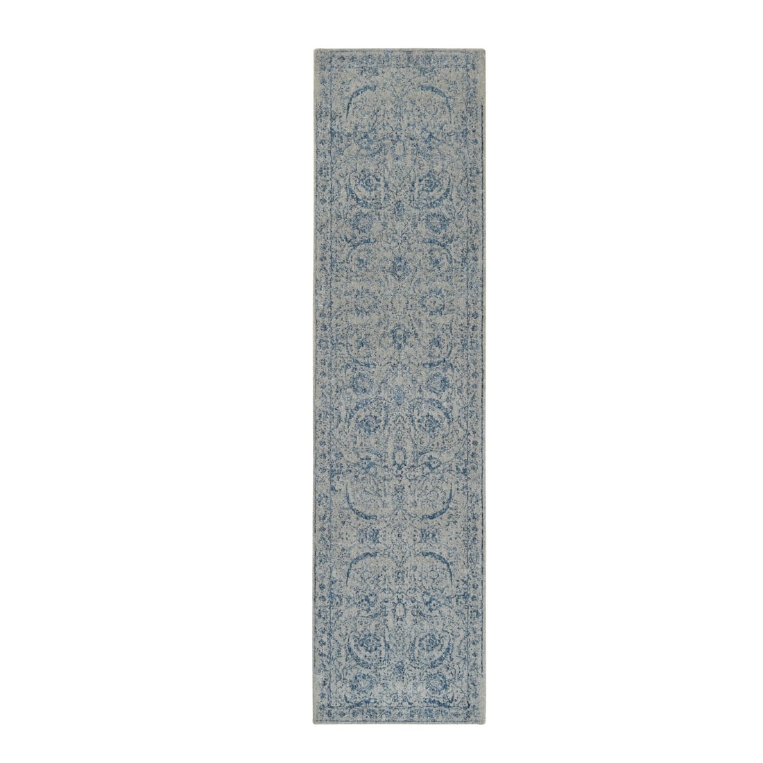 Rug 2'6"x10' Wool and Silk Hand Loomed Gray Fine Jacquard Runner (1 of 8)