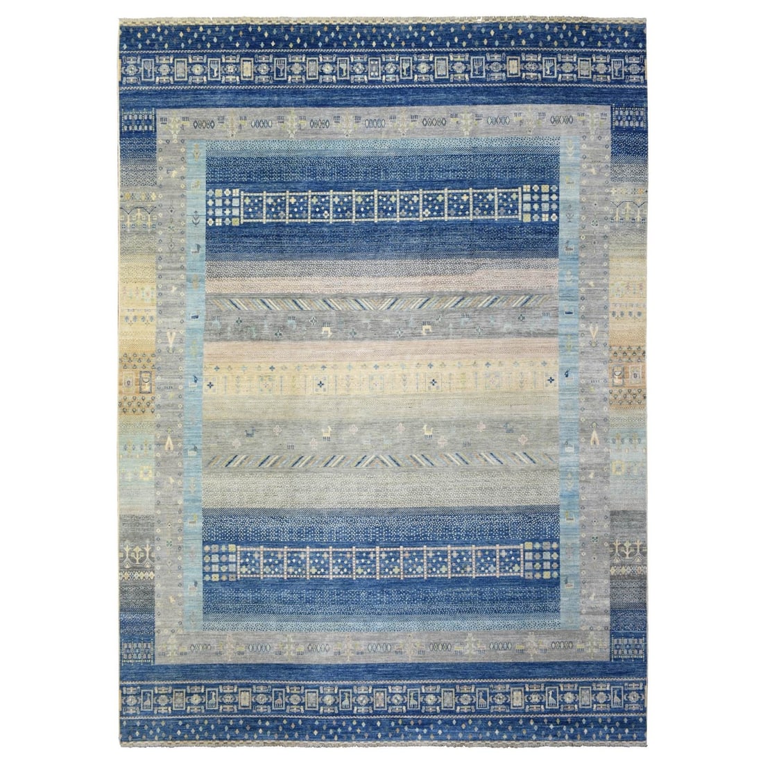 Rug 10'2"x13'7" Blue Afghan Kashkuli Gabbeh Pure Wool Hand Knotted (1 of 12)