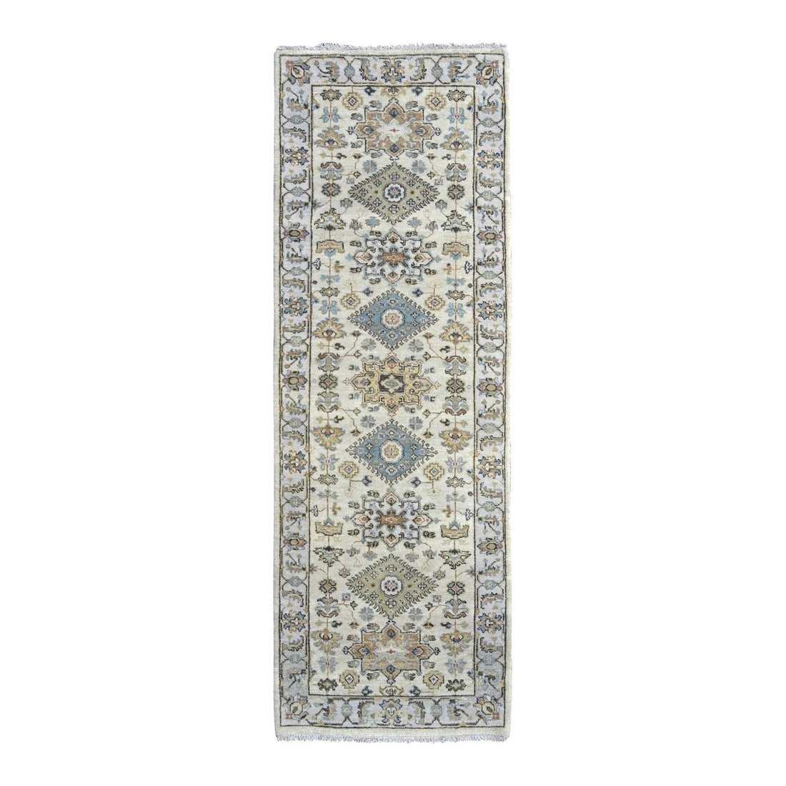 Rug 2'7"x7'9" Acoustic White Hand Knotted Karjihooz Soft Wool Runner: Rug 2'7"x7'9" Acoustic White Hand Knotted Karjihooz Soft Wool Runner This listing features Rug 2'7"x7'9" Acoustic White Hand Knotted Karjihooz Soft Wool Runner. Item specifics are provided below. 