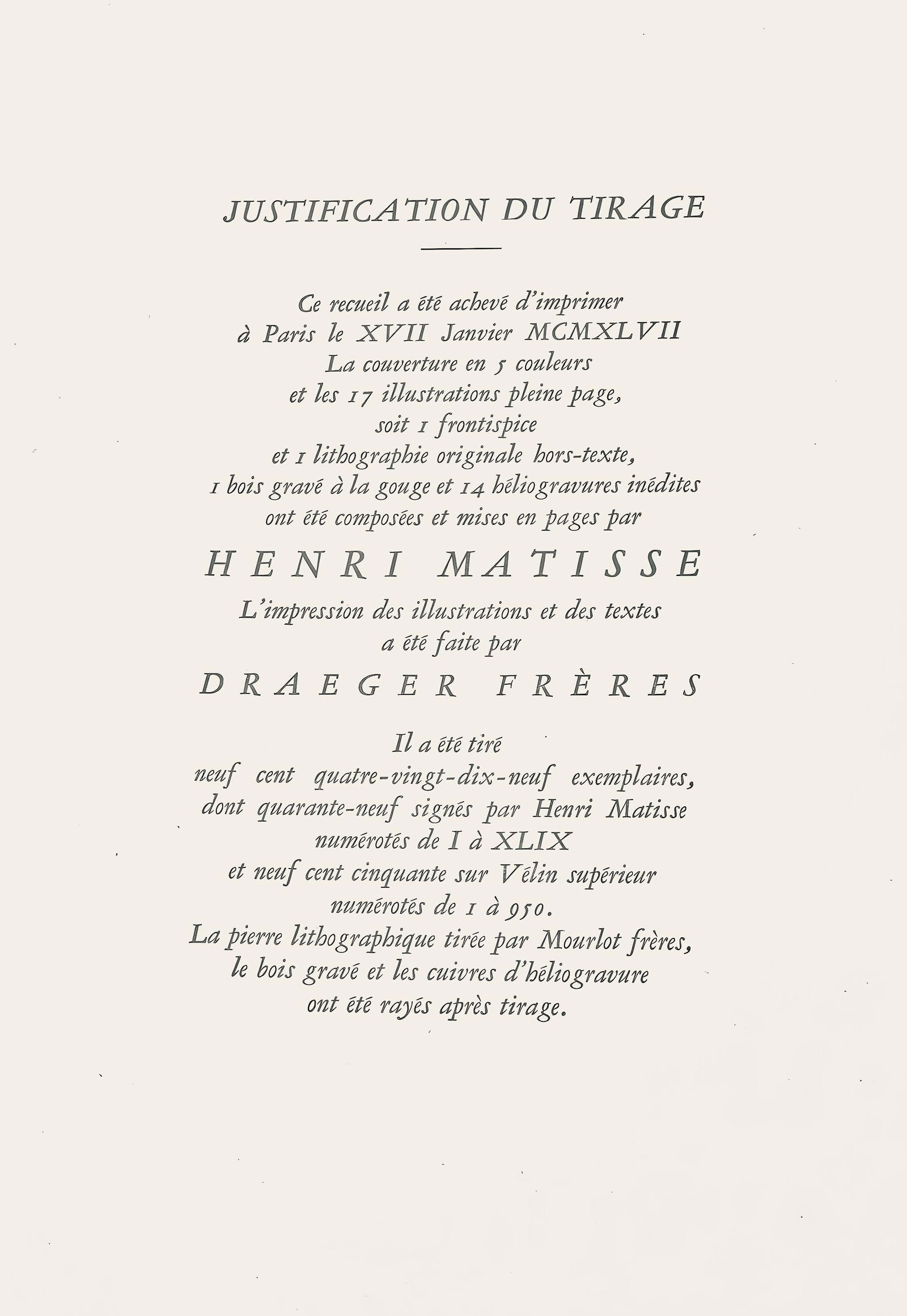Lithograph - Henri Matisse - Composition (Duthuit No. 17) - Pierre feu - Les Miroirs profonds - 7