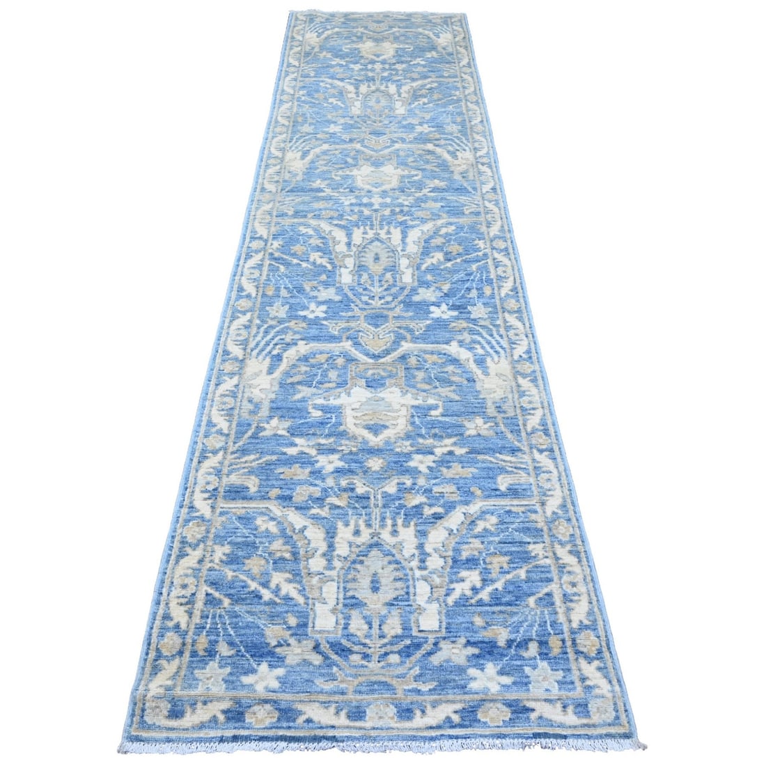 Rug 2'9"x11'5" Blue Washed Out Peshawar Wool Hand Knotted Runner Oriental (1 of 6)