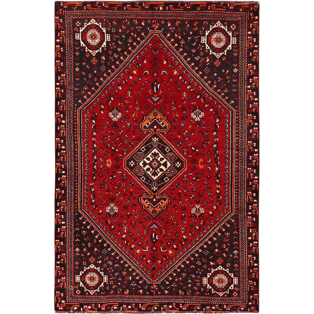 Wool 6'4"x9'9" Red Vintage Zoroastrian Sheeraz Medallion Design Hand Knotted (1 of 12)