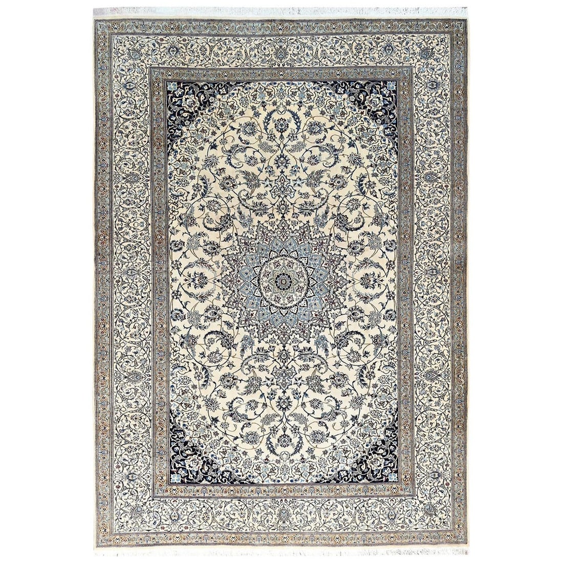 Silk 9'6"x13'4" Ivory 300 KPSI Rug Hand Knotted Zoroastrian Nain Wool and (1 of 12)