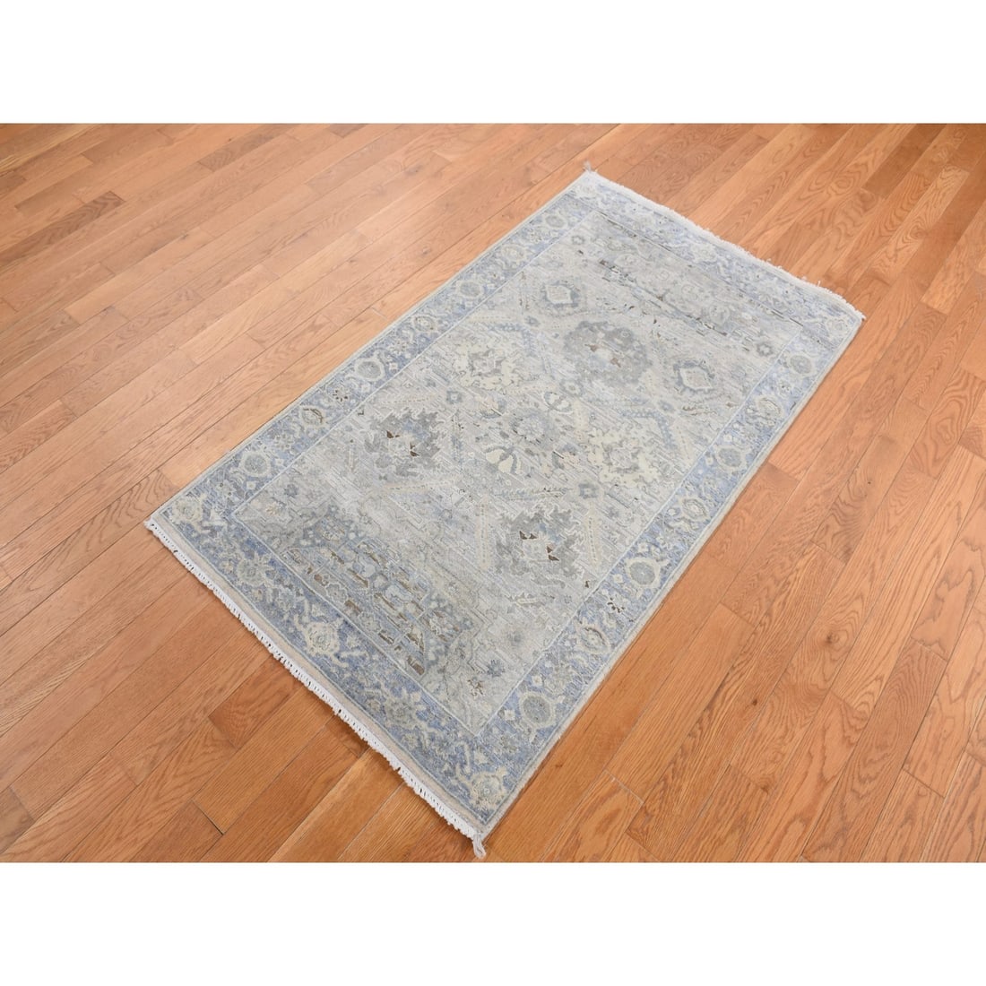 Rug 3'x5'3" Blue Silk with Wool Mughal Inspired Design Hand Knotted - 2