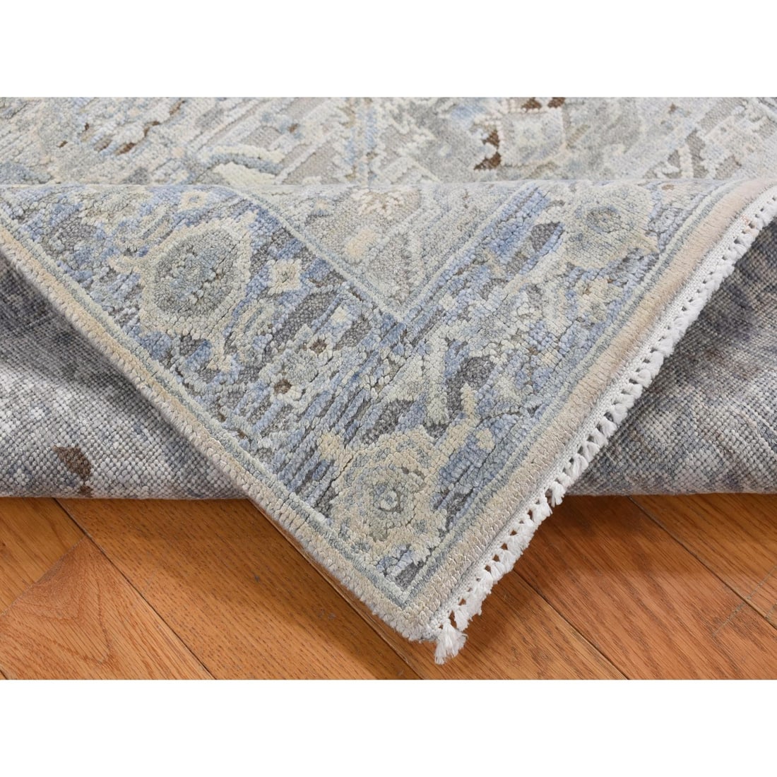 Rug 3'x5'3" Blue Silk with Wool Mughal Inspired Design Hand Knotted - 4