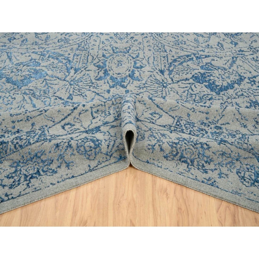 Rug 11'10"x18' Gray Fine Jacquard Hand Loomed Wool and Silk Oversized - 6