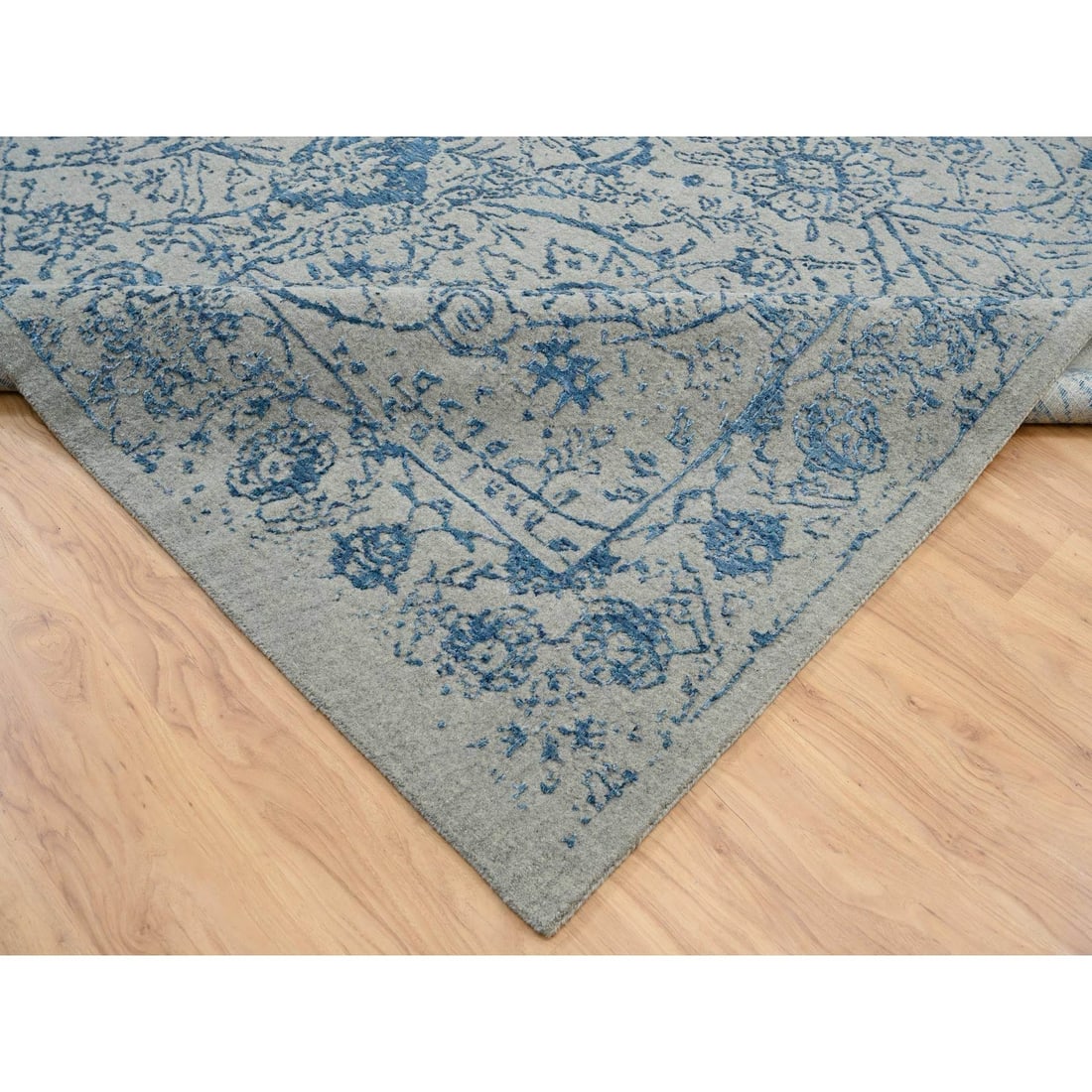 Rug 11'10"x18' Gray Fine Jacquard Hand Loomed Wool and Silk Oversized - 7