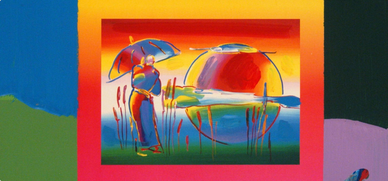 Official Edition Mixed Media - Peter Max - Rainbow Umbrella Man on Blends - Hand Signed - 2