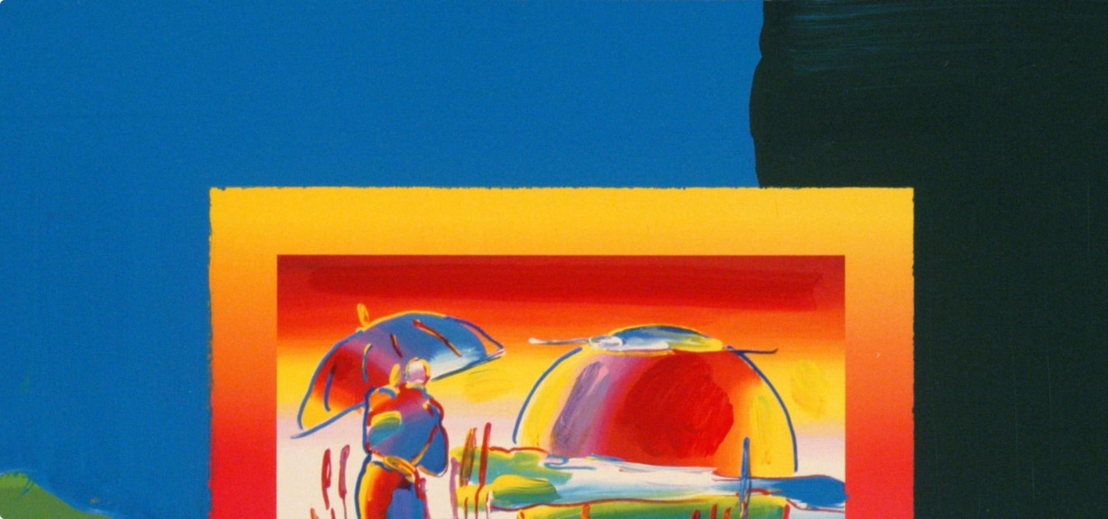 Official Edition Mixed Media - Peter Max - Rainbow Umbrella Man on Blends - Hand Signed - 3