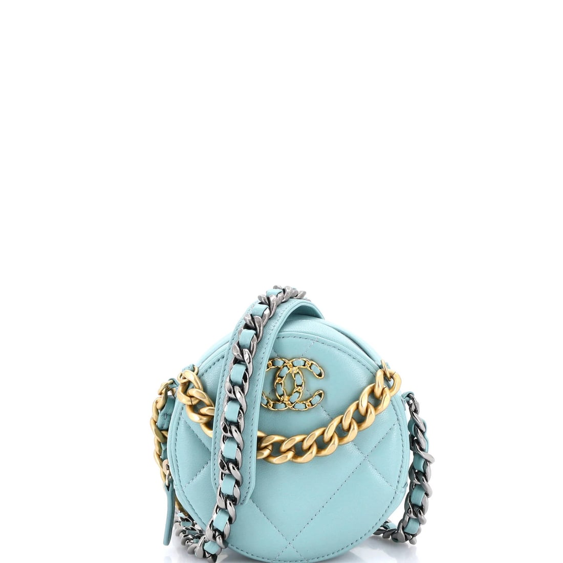 Leather Chanel 19 Round Clutch with Chain Quilted (1 of 6)