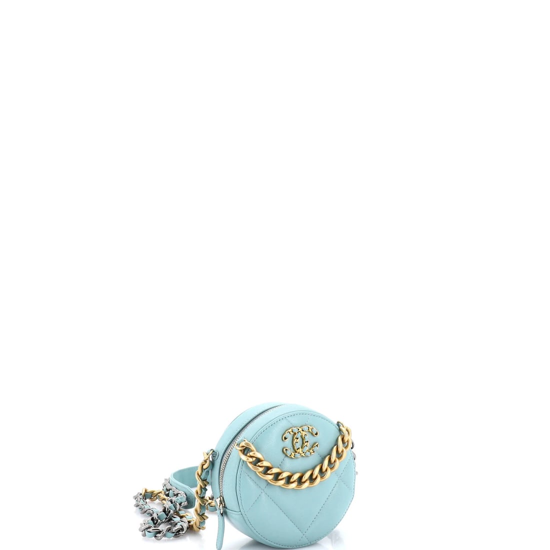 Leather Chanel 19 Round Clutch with Chain Quilted - 3