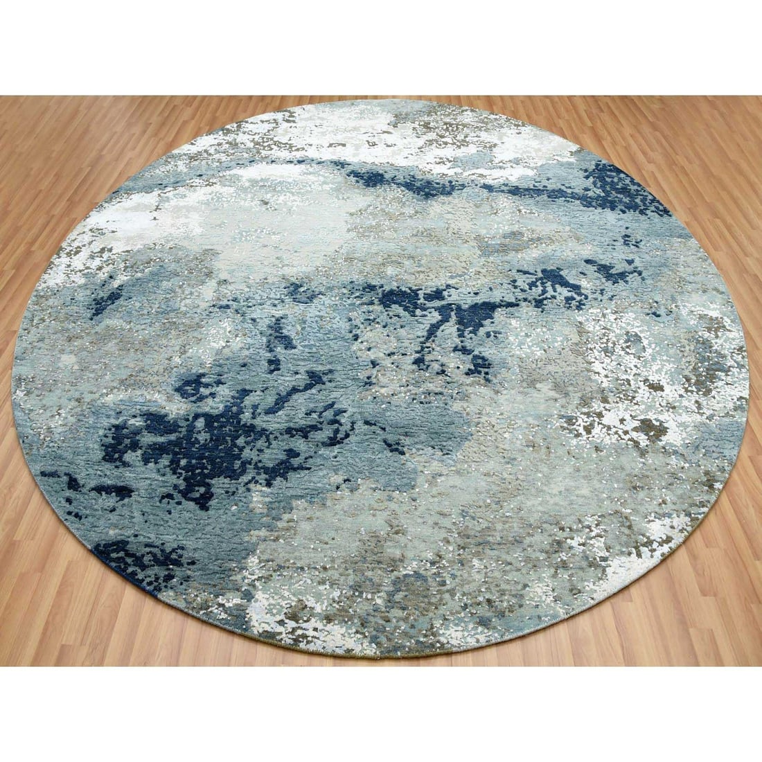 Rug 10'2"x10'2" Gray Hand Knotted Abstract Design Wool Round Oriental - 3