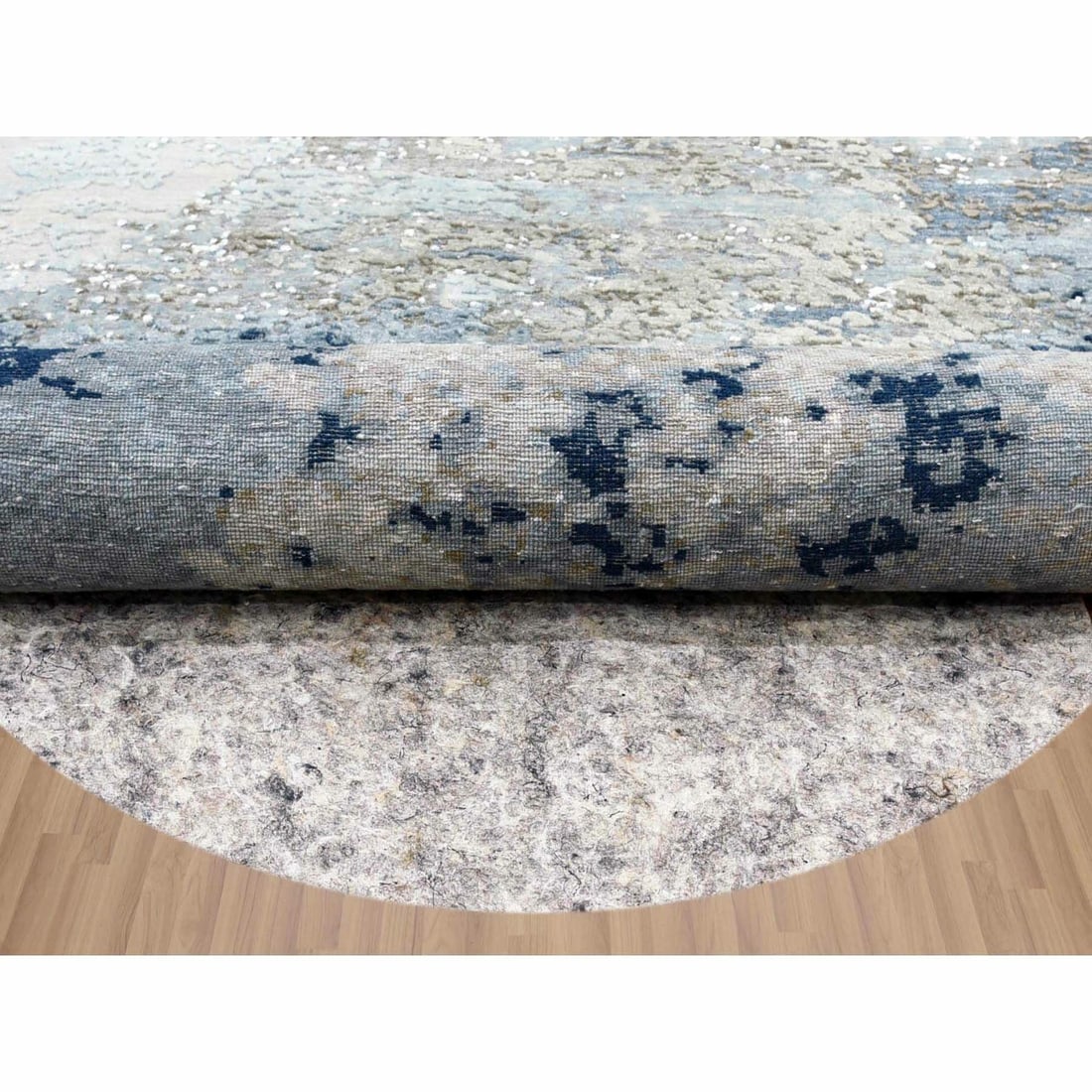 Rug 10'2"x10'2" Gray Hand Knotted Abstract Design Wool Round Oriental - 5